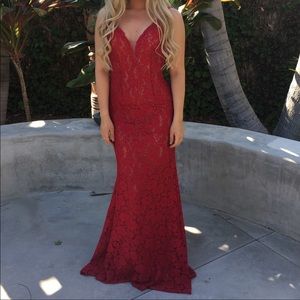 red lace formal dress